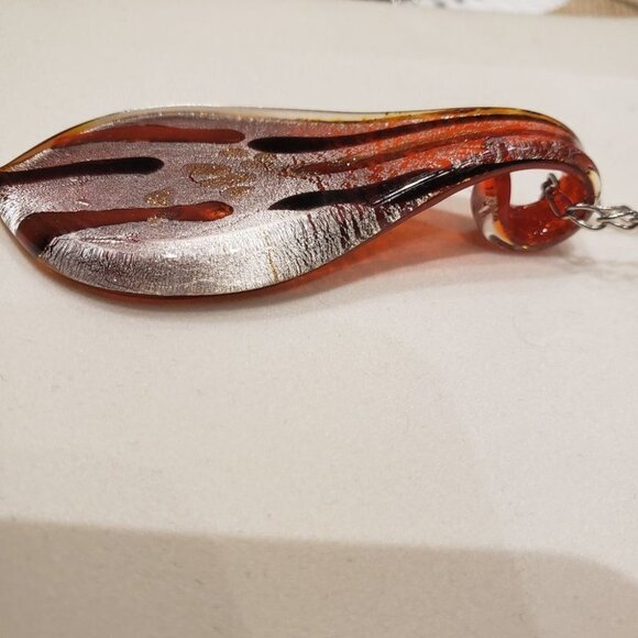 GLASS Teardrop  Pendant Necklace brown gold black - Picture 4 of 5